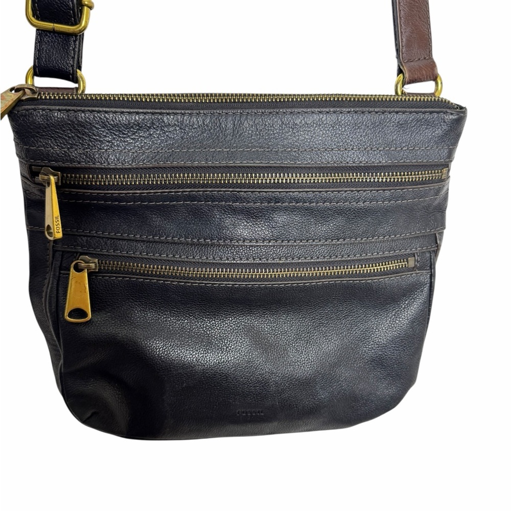 Fossil Explorer Pebbled Black Leather Vintage crossbody Bag